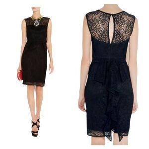 Milly All Over Lace Black Dress with Ruffle Back Unlined Neckline Women’s Size 2
